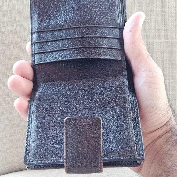 Auth Gucci Card Holder Brown Leather Canvas GG Logo Bifold Wallet made in Italy - Picture 6 of 13